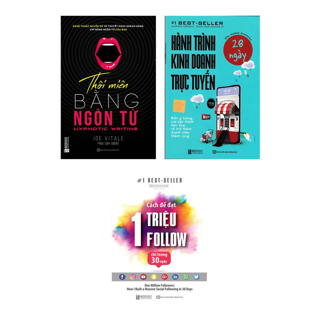Sách - Combo Thôi miên bằng ngôn từ + Hành trình kinh doanh trực tuyến 28 ngày + Cách Để Đạt 1 Triệu Follow Chỉ Trong 30