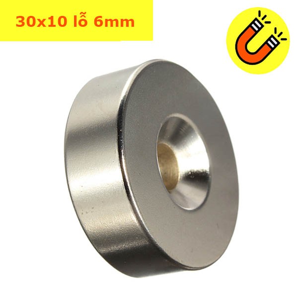 Nam châm đất hiếm đường kính 30x5/10 lỗ 5mm từ tính mạnh N35