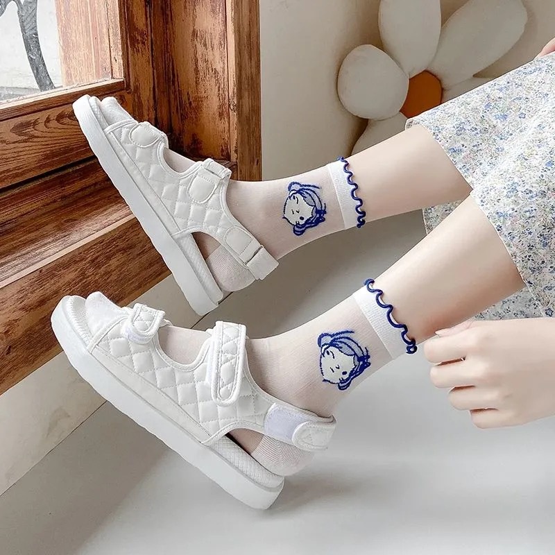 Vớ Lụa Xuyên Thấu Viền Cong Mềm Mại Phong Cách Lolita Nhật Bản Cho Nữ