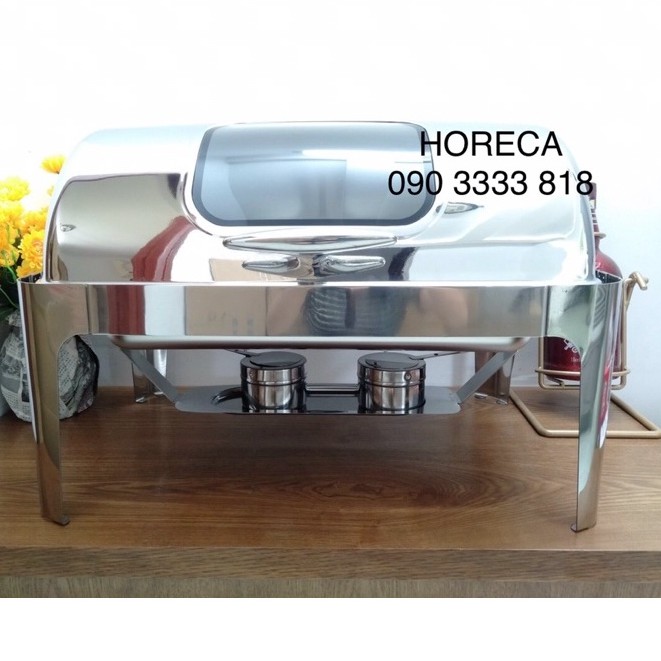 Nồi hâm buffet [chữ nhật] 9L - inox [Nắp PC trong suốt] dùng để hâm nóng thức ăn
