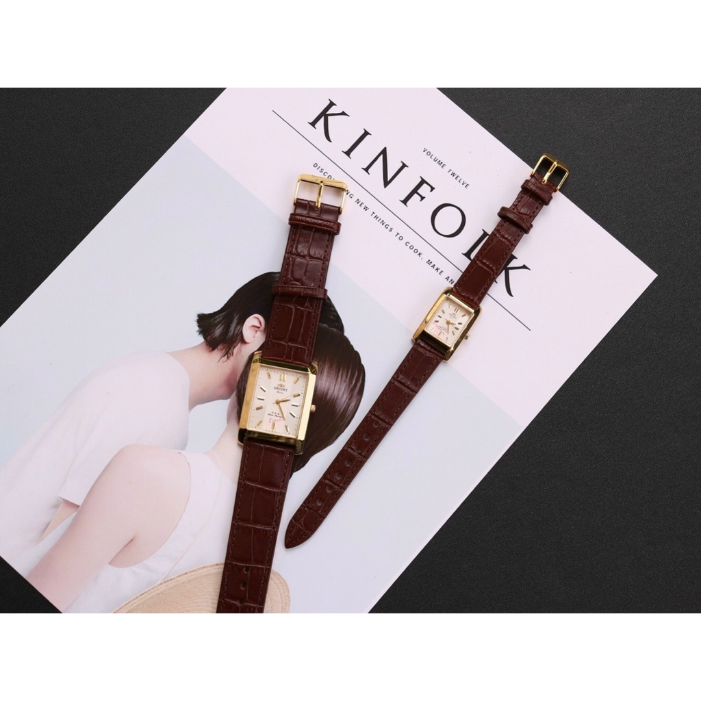 Đồng Hồ Cặp Đôi Nam Nữ Orient Dây Da Mặt Chữ Nhật , Kính sapphire