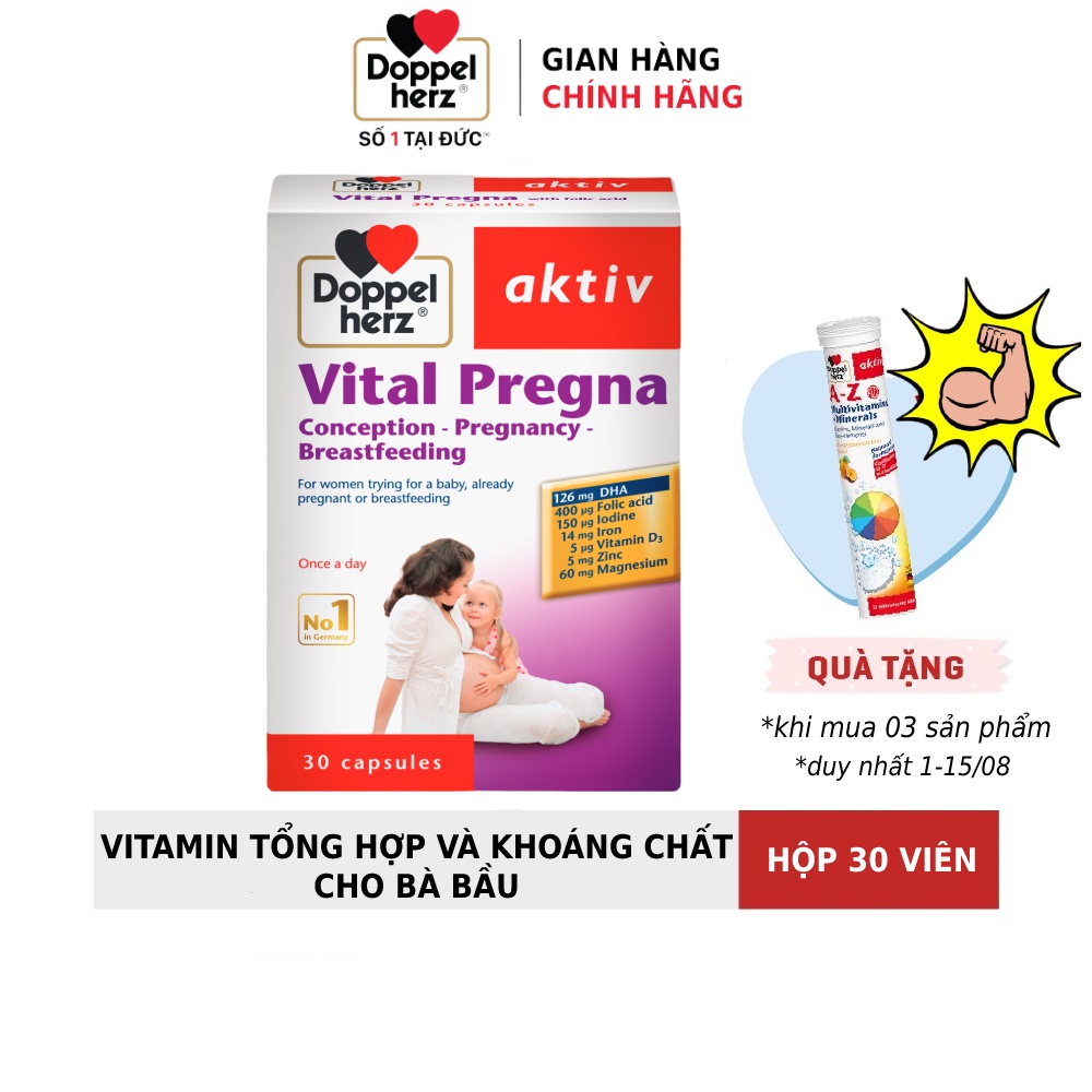 [TPCN Nhập Khẩu] Viên uống bổ sung Vitamin và khoáng chất cho bà bầu Doppelherz Aktiv Vital Pregna (Hộp 30 viên)