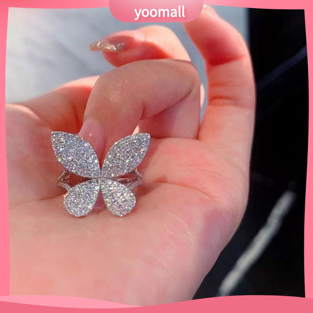 Yomall♡ Nhẫn Hở Hình Bướm Đính Đá Sang Trọng Cho Nữ