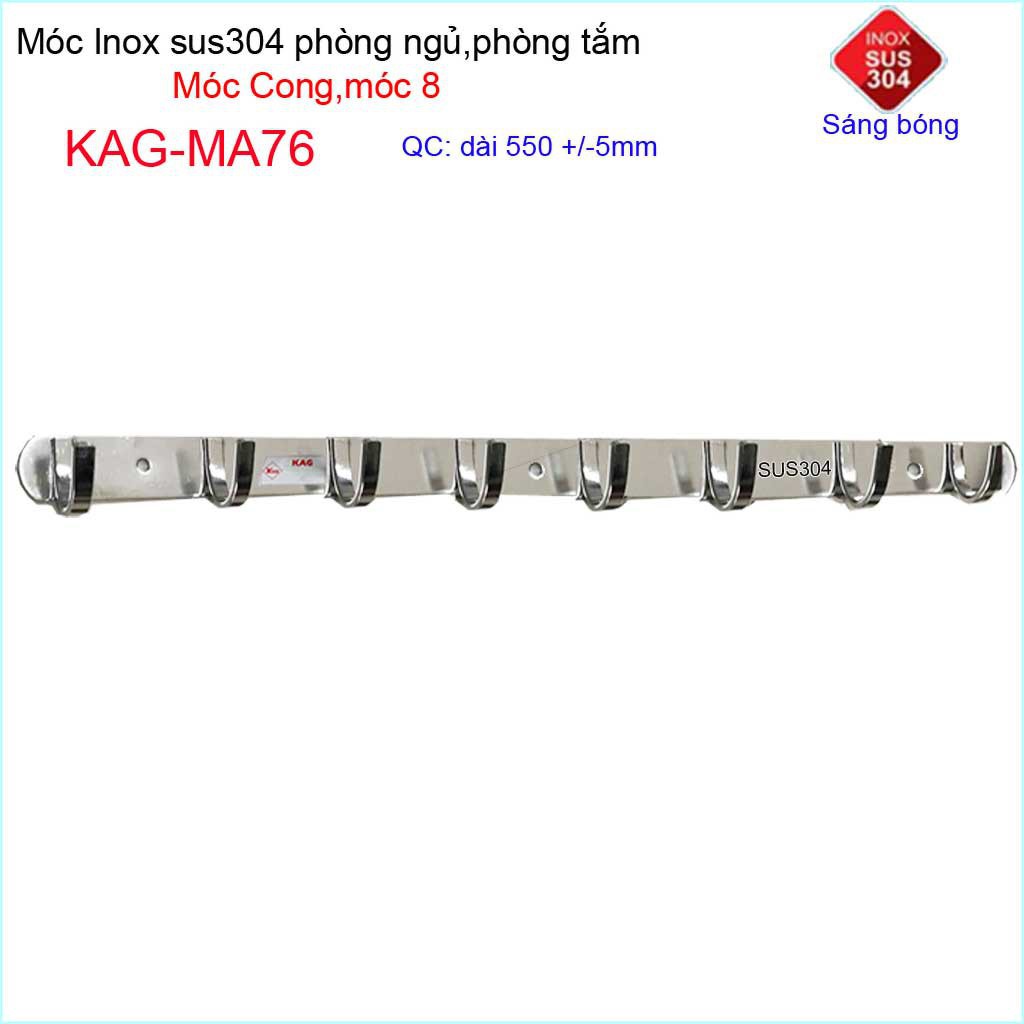 Móc cong treo quần áo inox 304 cao cấp dày, móc Kace 8 móc treo đồ nhà tắm KAG-MA76