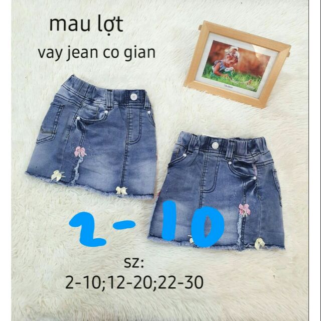 Chân váy jeans đính nơ cho bé [Ảnh thật]