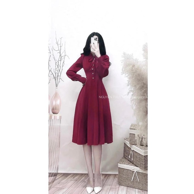 ⚡️phuonglinh125 VÁY NHUNG TĂM ĐỎ XÒE TIỂU THƯ
