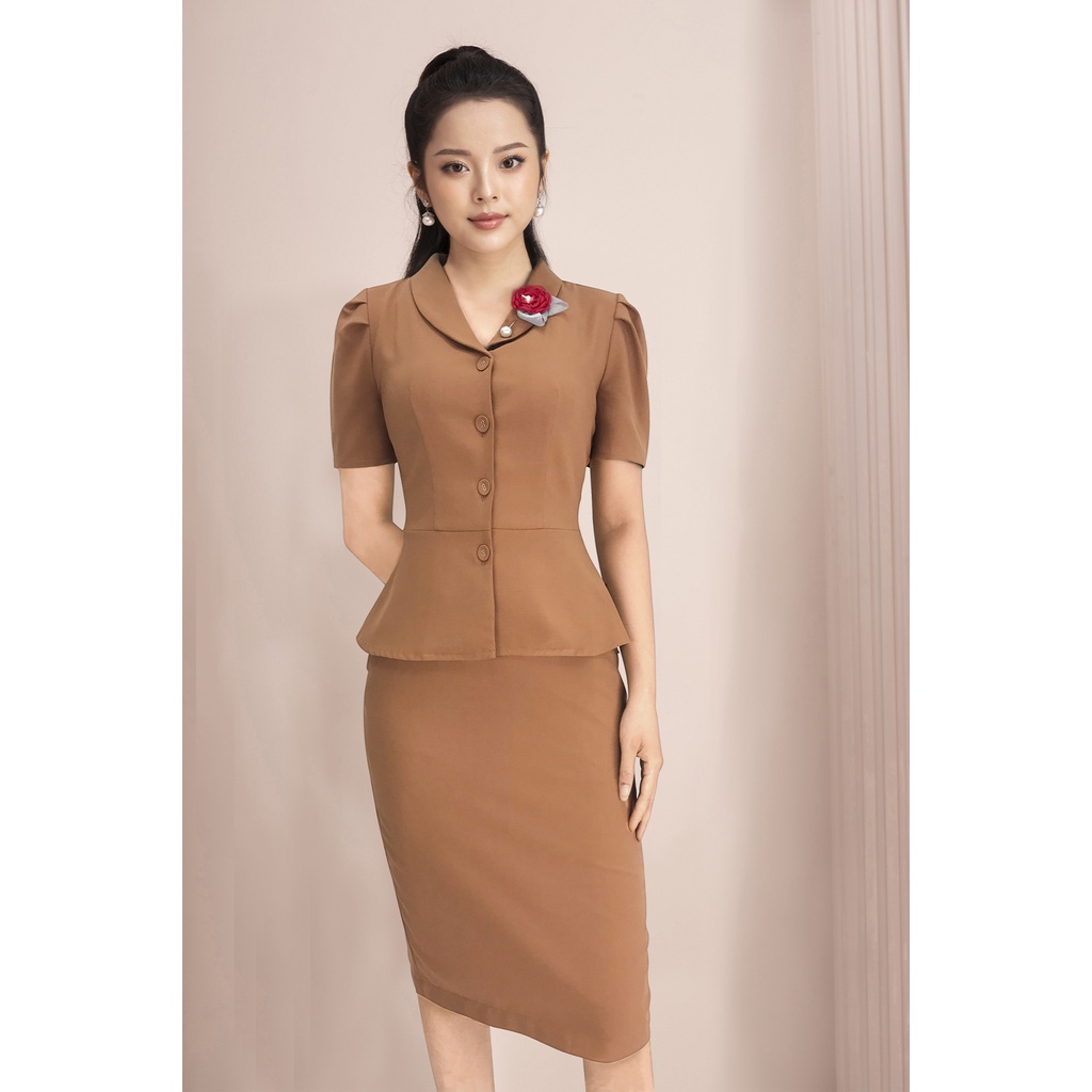 Sét Bộ Cao Cấp Luperi LFSB4107 Áo Cổ Vest phối chân váy bút chì thanh lịch, sang trọng.