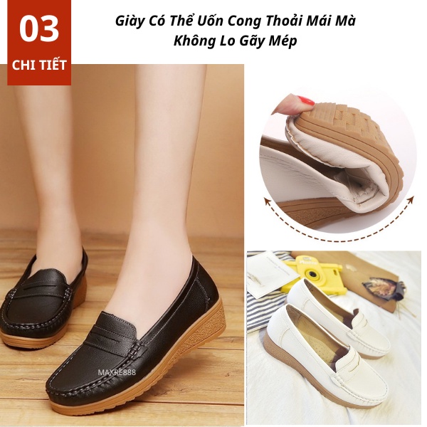 Giày Lười Nữ Đế Độn Da Mềm Êm Chân Thoáng Khí Phong Cách Thời Trang Hàn Quốc Cá Tính Đi Làm Đi Chơi