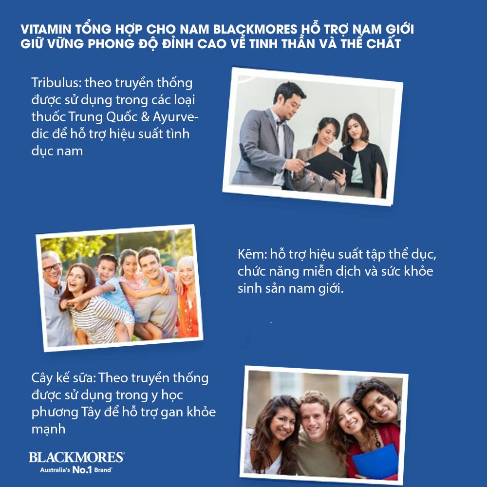 Vitamin tổng hợp Multivitamin for Men Exclusive Blackmores 50, 60 viên giúp tăng cường sức đề kháng, sinh lực nam giới