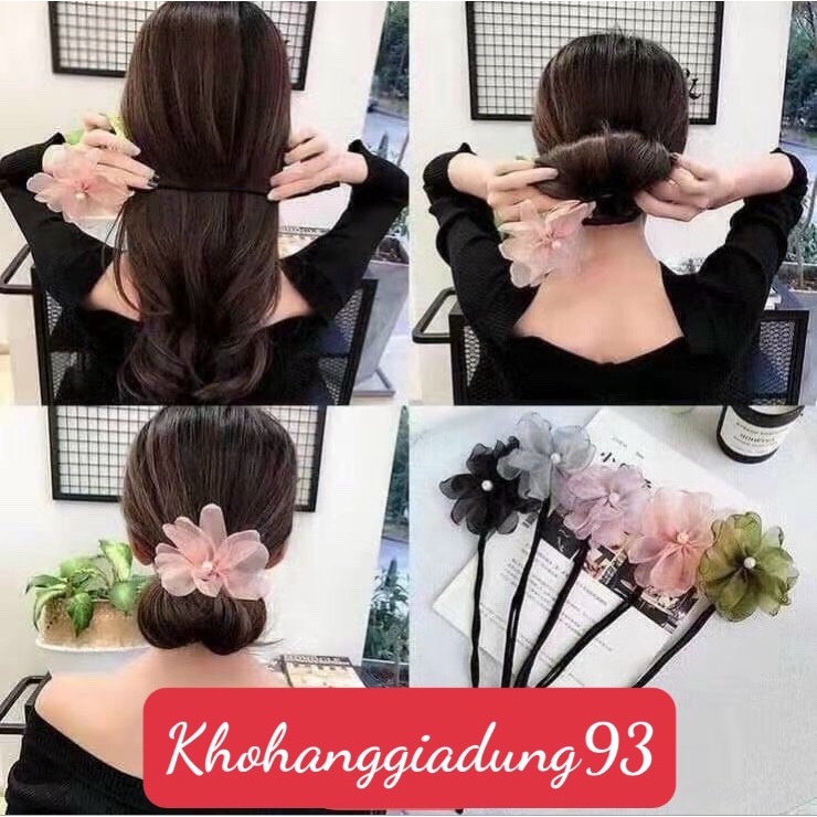 Dụng Cụ Búi Tóc Có Hoa Vải--Thanh Búi Tóc Mẫu Mới Sang Chảng