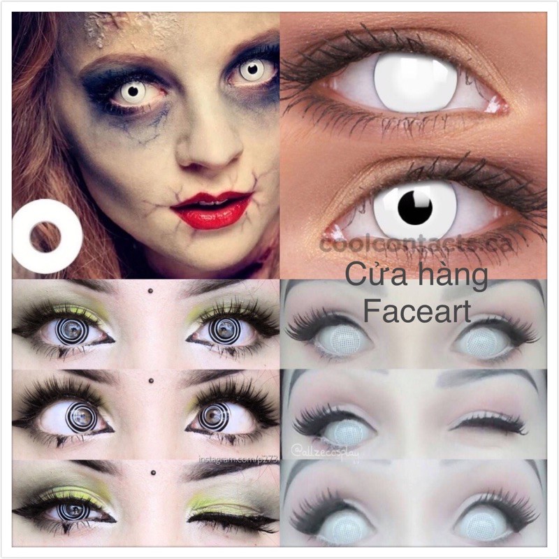 Lens trắng toàn bộ - Lens xoắn - Contact lens trắng tròn , kính áp tròng trắng hoá trang cosplay