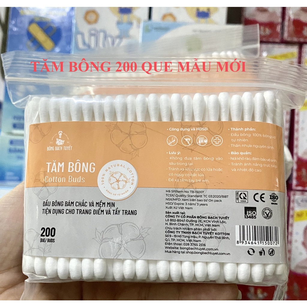 Tăm Bông Người Lớn Meriday 200 que/ Gói Zíp - Tăm Bông Bạch Tuyết COTTON BUDS Mẫu Mới