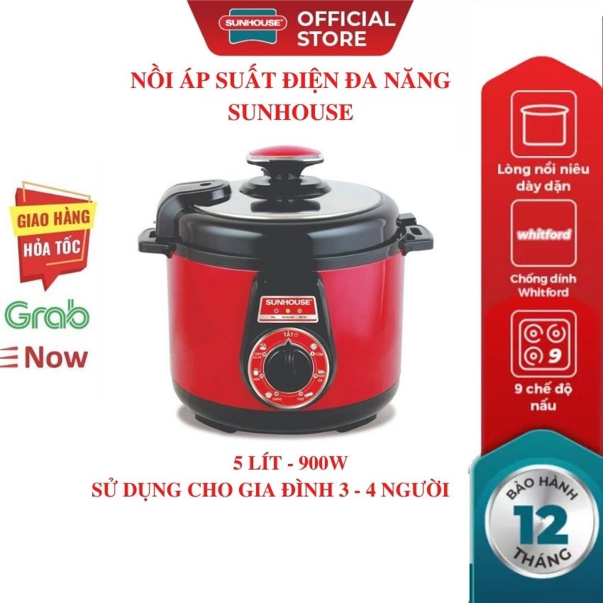 Nồi áp suất điện đa năng SUNHOUSE SHD1550-2022 dung tích 5L tiện lợi an toàn lòng nồi chống dính dùng nấu cơm hầm xương