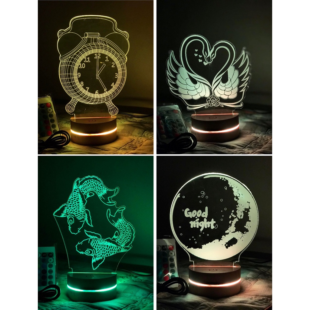 Đèn Ngủ Trang Trí LED 3D Nhiều Mẫu Tự Chọn| 16 màu rực rỡ+ Điều khiển từ xa -Ghiendecor