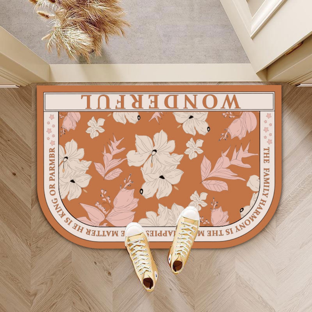 Thảm Chùi Chân Cao Su Siêu Thấm Hút Phòng Tắm, Nhà Bếp Size To 80*50cm Họa Tiết Hoa Vintage BlueBell