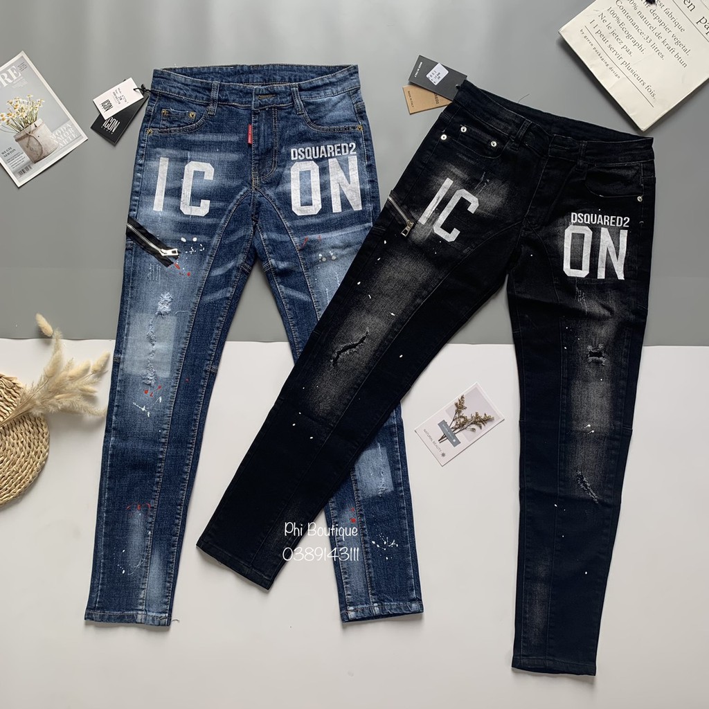 Quần Bò Côn Nam Dập Chữ DSQ ICON Thêu Khoá Chéo QJ57P