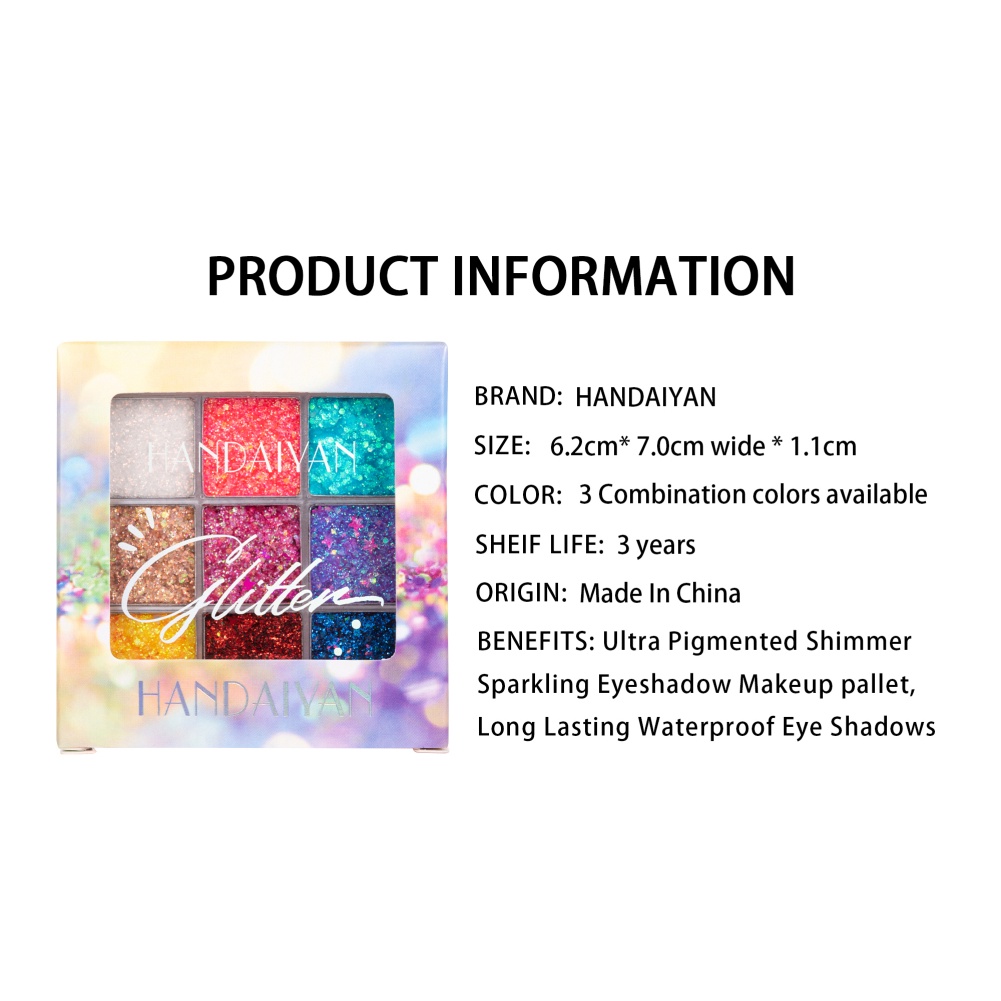 Handaiyan 9-Color Eyeshadow Palette hiệu suất sân khấu trang điểm cos sáng Bóng Kim cương hành tây Sequins Eyeshadow không phai okase