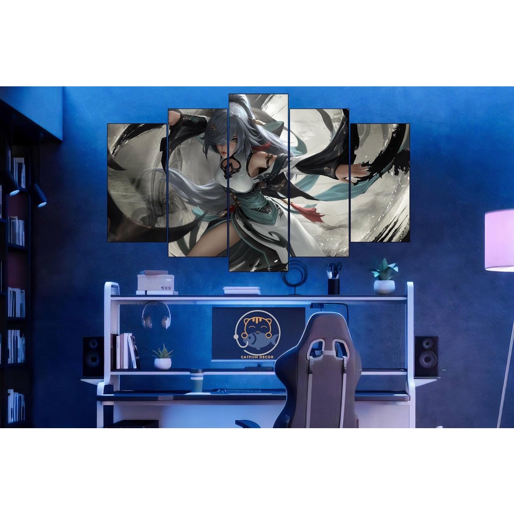 Tranh ghép 5 tấm dán tường trang trí phòng ngủ Room decor ANIME - GAME TỔNG HỢP