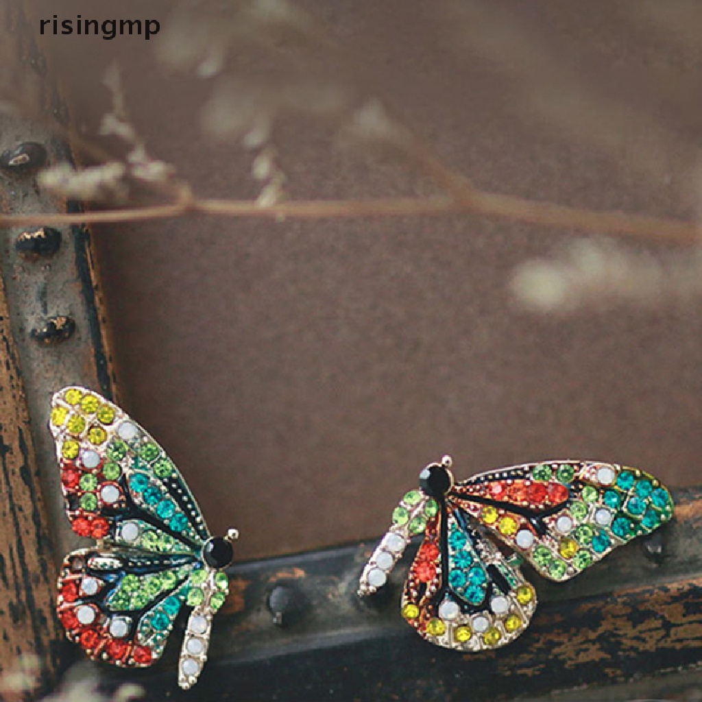 Bông Tai Hình Cánh Bướm Bằng Kim Loại Đính Đá Thời Trang Cho Nữ ♨Nóng Bỏng
