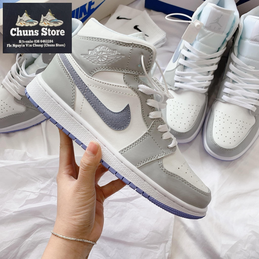 Giày Jordan grey wolf cổ cao xám đế xanh cao cấp giày thể thao nam nữ CT SHOE Jodan 1 hight mới