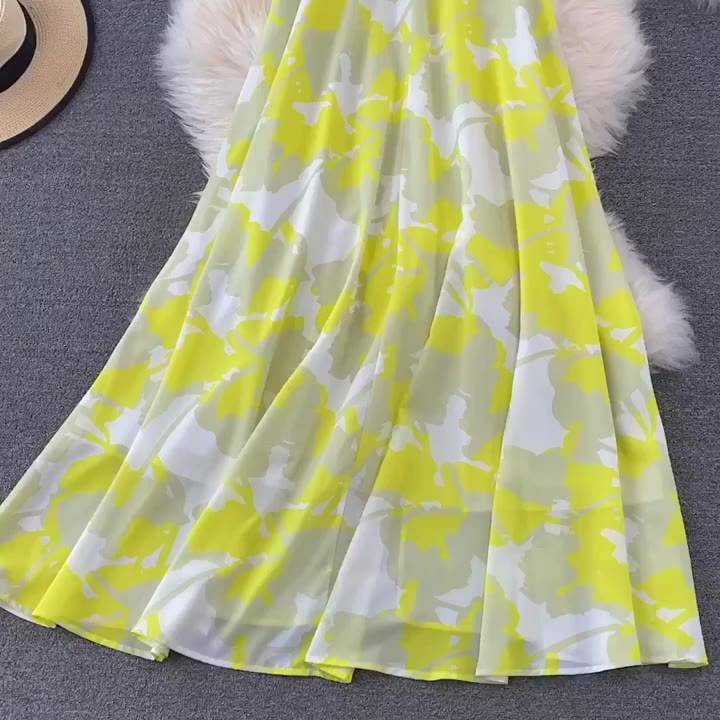 Váy maxi đi biển  LUHAZO dự tiệc dáng dài xòe hở lưng cổ yếm kiểu Hàn Quốc thiết kế sang chảnh thời Trang S2T5-