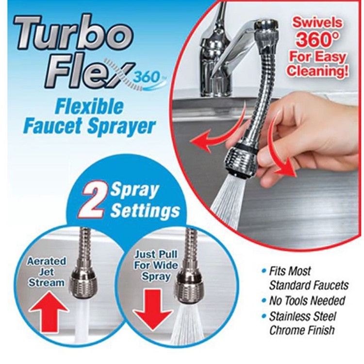 Vòi Xịt Tăng Áp Tubor, Vòi Xịt Tăng Áp Cho Vòi Bồn Rửa Xoay 360 độ Tiện Lợi 	VX01