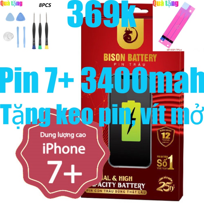 Pin iPhones 7 Plus dung lượng cao 3400mAh BISON chính hãng
