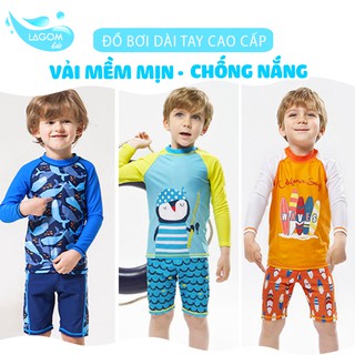 Đồ Bơi Cho Bé Trai Tay Dài KÈM MŨ 10 - 40kg Bộ Bơi Dài Tay Bé Trai Đi Biển