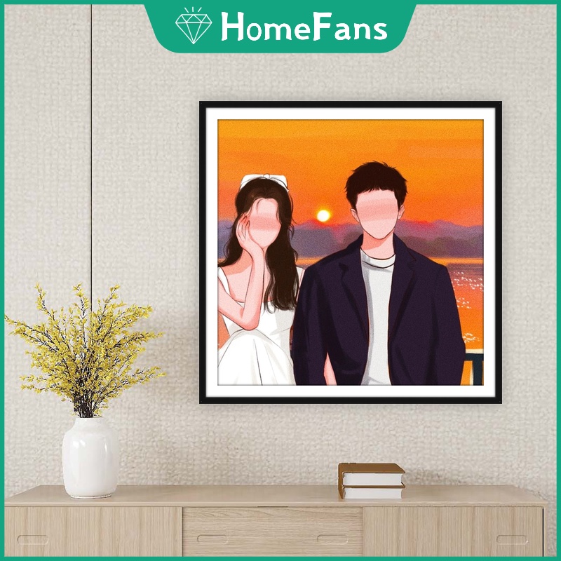 Bộ Tranh Đính Đá 5D Tự Làm 30x30cm / 40x40cm / 50x50cm Hình Cặp Đôi Trang Trí Nhà Cửa