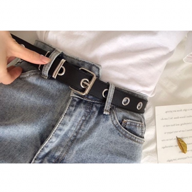 Dây nịt da thắt lưng nữ thời trang nhiều lỗ khoen kiểu mới có dây xích free size KiTi Shop kèm ảnh thật