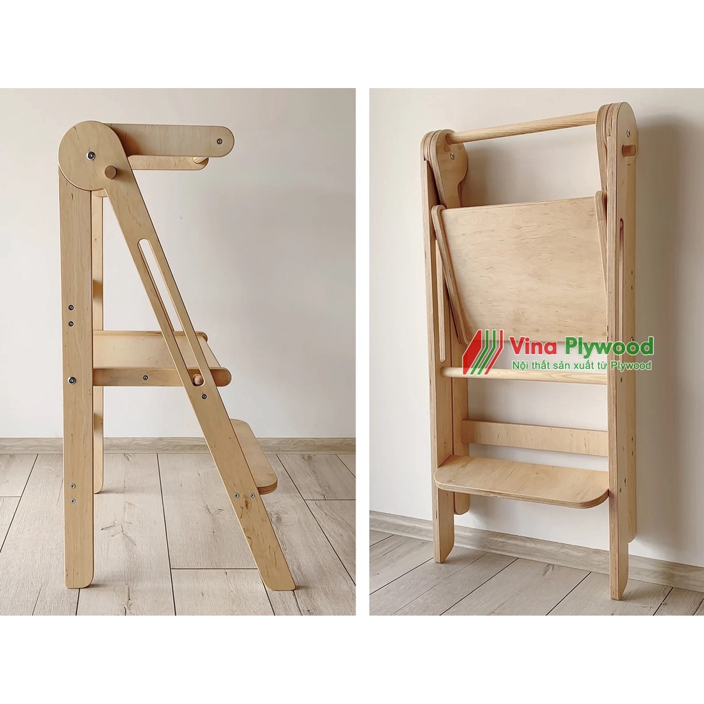 Ghế đứng bếp cho bé, rèn luyện tính tự lập cho con gấp gọn chất liệu plywood