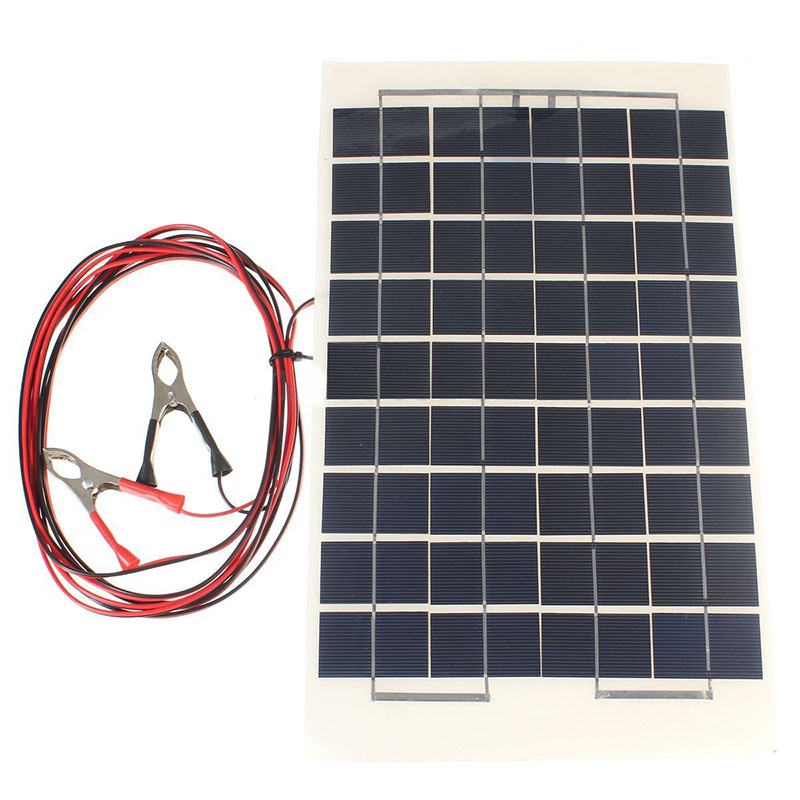 Bảng Pin Năng Lượng Mặt Trời 10W 12v Polycrystalline Kèm Kẹp Cá Sấu ☆Brzoone