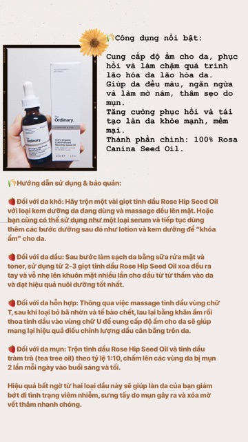 Tinh dầu nụ tầm xuân The Ordinary 100% Organic Cold Pressed Rosehip seed oil | BigBuy360 - bigbuy360.vn