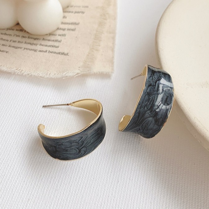 Khuyên Tai Xi Mạ Phối Đá Xanh Phong Cách Retro