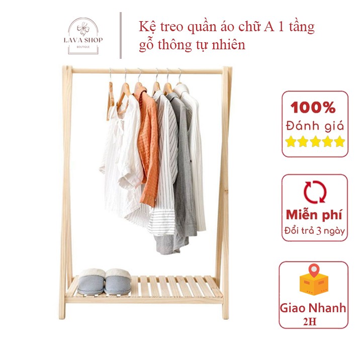 Kệ treo quần áo chữ A 1 tầng - Giá treo quần áo chất liệu gỗ thông cao cấp nhập khẩu Newzeland phong cách Hàn Quốc