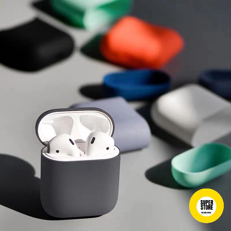 Vỏ Bảo Vệ Hộp Sạc Tai Nghe Airpod 1/2 Bằng Silicone Thiết Kế Trơn Nhiều Màu Chống Va Đập