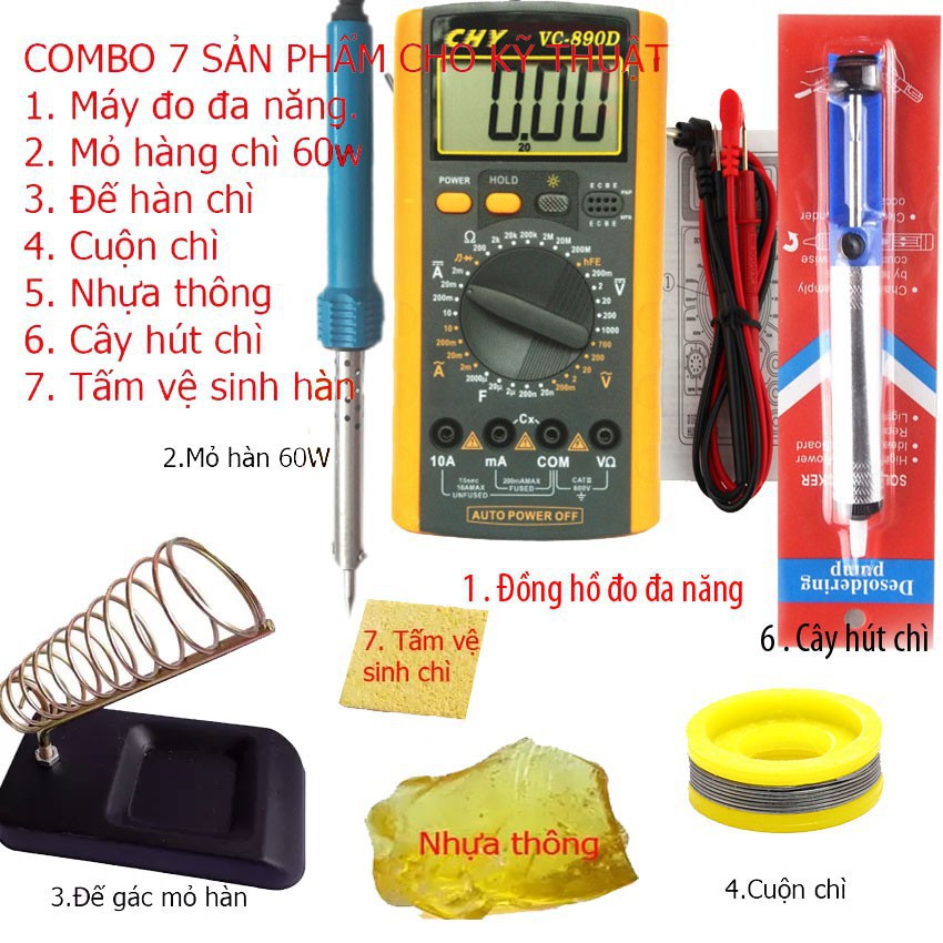 [FREE SHIP => 50K ] Đồng hồ đo vạn năng cao cấp CHY VC890D + 6 món dụng cụ kỹ thuật