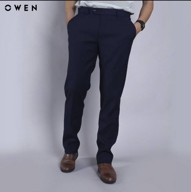 OWEN - Quần âu nam màu xanh đen Regular fit cạp tăng đơ co dãn