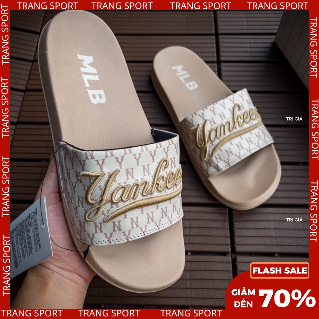 Dép quai ngang mlb yankess cao cấp unisex nam nữ thêu nổi tặng hộp