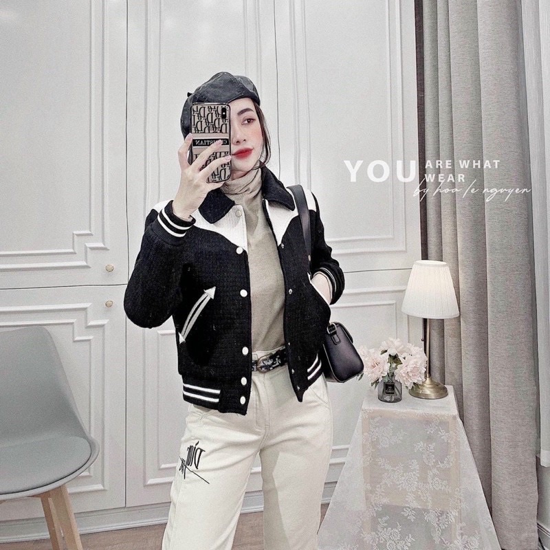 Áo khoác bomber pha viền