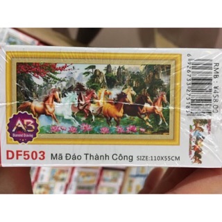Tranh đính đá đa sắc AB Chín Con Ngựa Tiến Lên DF503 (chưa đính)