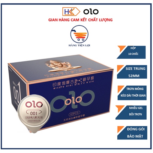 Bao cao su OLO 0.01 xanh kéo dài thời gian, nhiều gel bôi trơn - Hộp 10 bcs