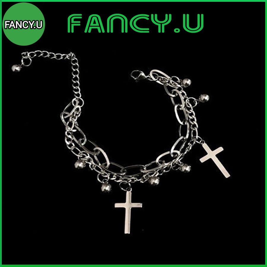 Lắc Tay Vòng Tay 2 Lớp Kim Loại UNISEX Nam Nữ ThánG giá Chữ Thập Gắn Thêm Bi Tròn Độc Đáo Cá Tính Và Thời Trang VT-32