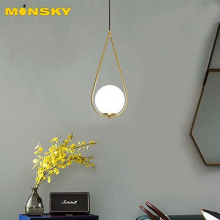 [Free ship] Đèn thả chao thủy tinh địa cầu, khung mạ vàng hình giọt nước - kèm bóng LED chuyên dụng.