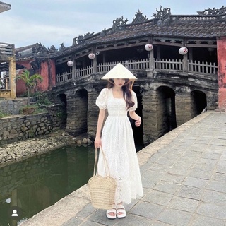 Đầm midi ren trắng form dài (kèm hình thật)