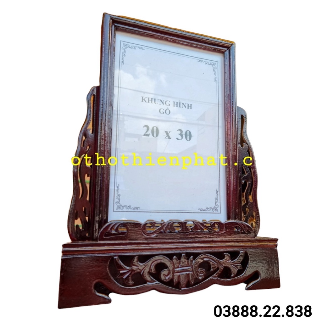 Khung Hình Chạm Gỗ Xà Cừ 20×30 Màu Đen