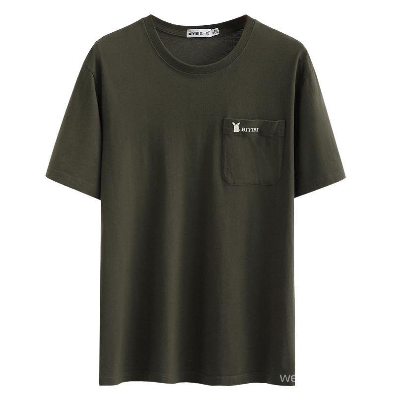 Áo Thun Cotton Tay Lửng Cổ Tròn Dáng Rộng Phối Túi Thời Trang Cho Nam Trung Niên