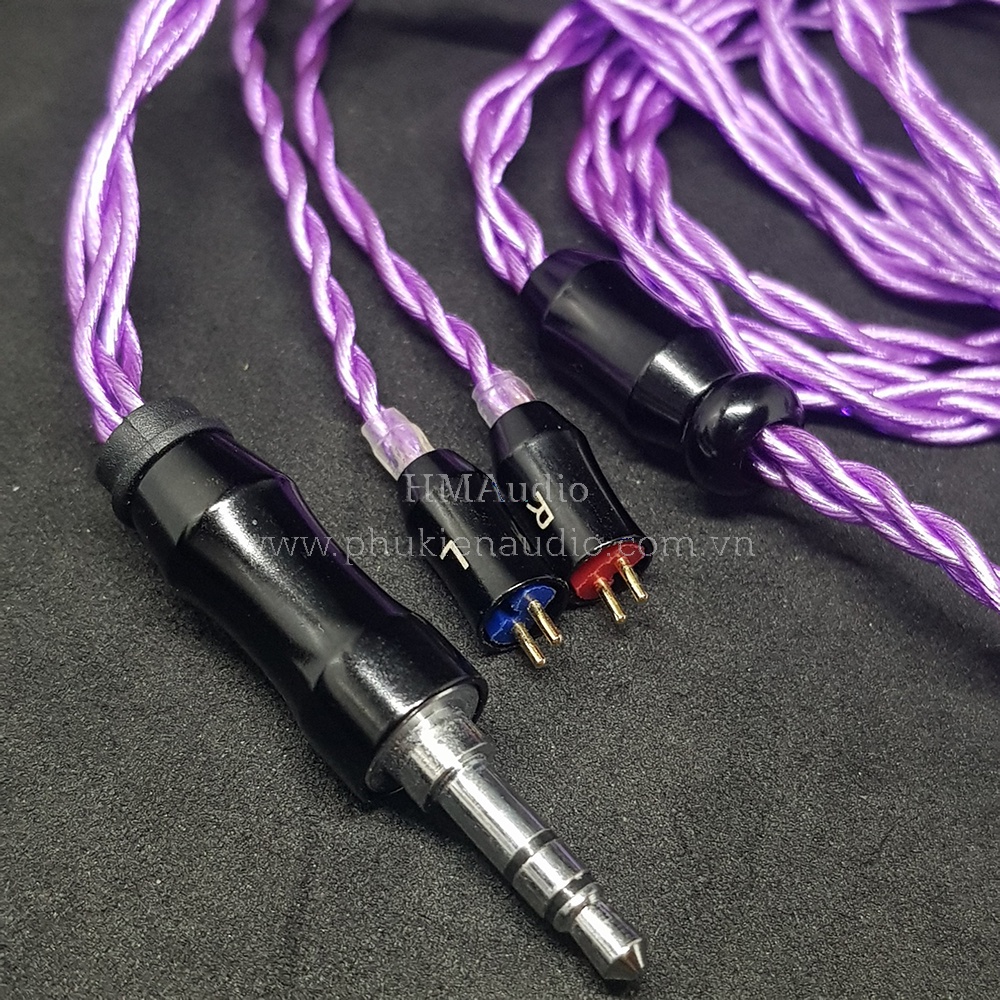 Dây tai nghe đồng mạ bạc OFC 1.2mm tết 4 - Connector 2pin 0.78mm - BLON BL03 màu tím