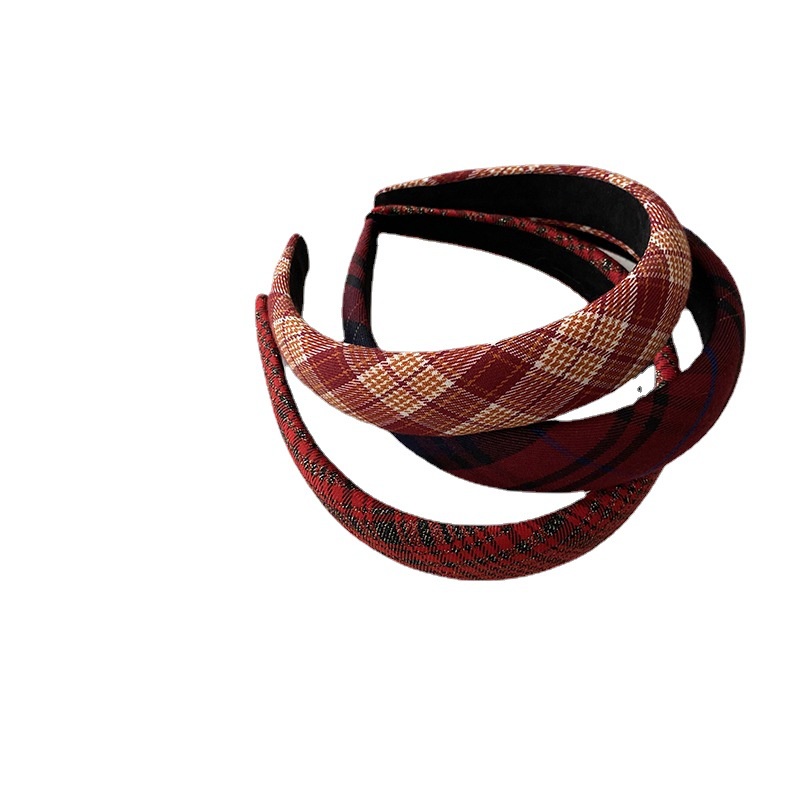 Băng đô cài tóc sọc caro tone màu đỏ phong cách mạnh mẽ đáng yêu