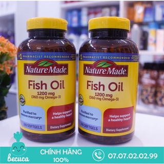 Viên uống Dầu Cá Nature Made Fish Oil 1200mg 360mg Omega 3 200 viên